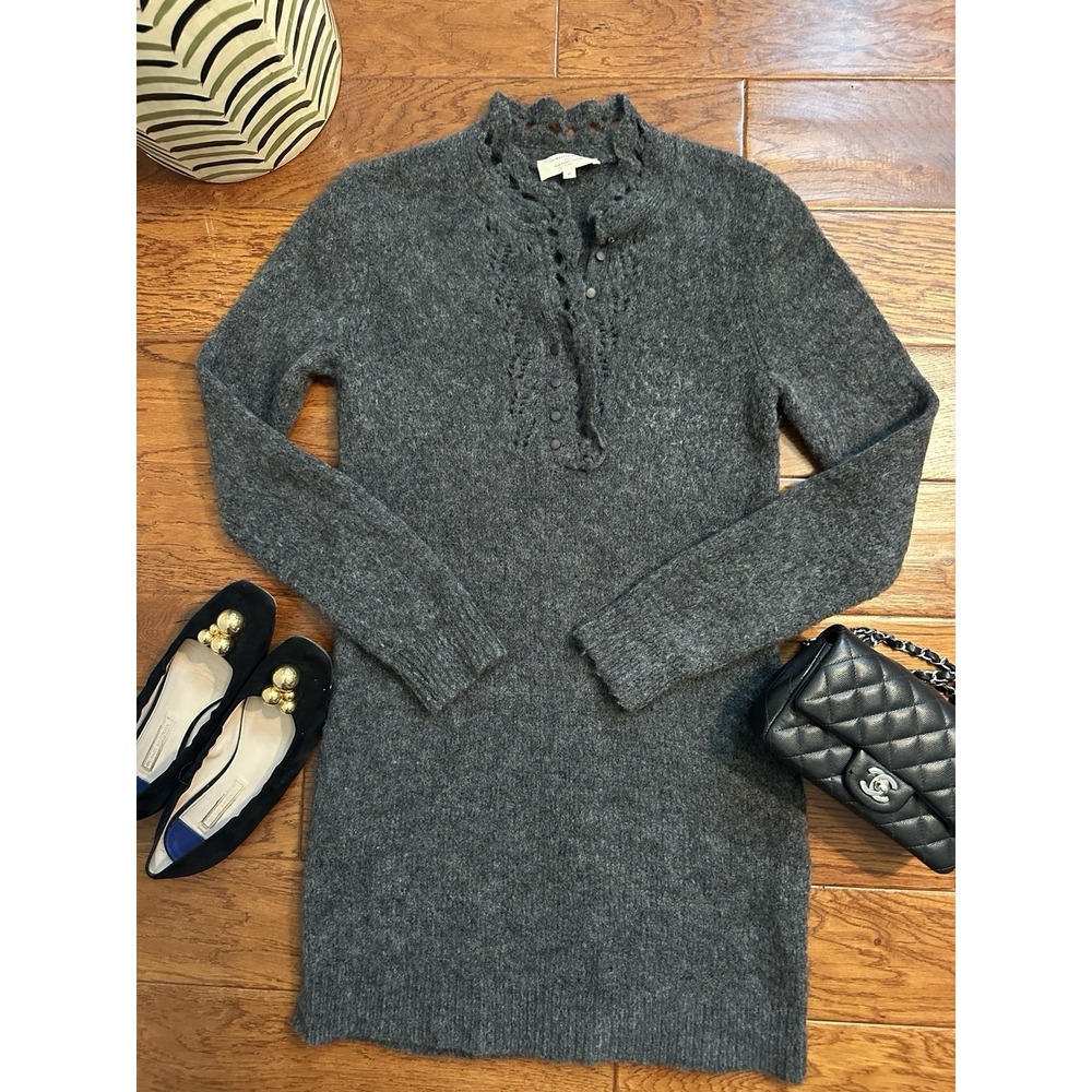 Sezane Angelita Dress Size M Charcoal Grey Kid Mohair Wool Crochet Knit Sweater